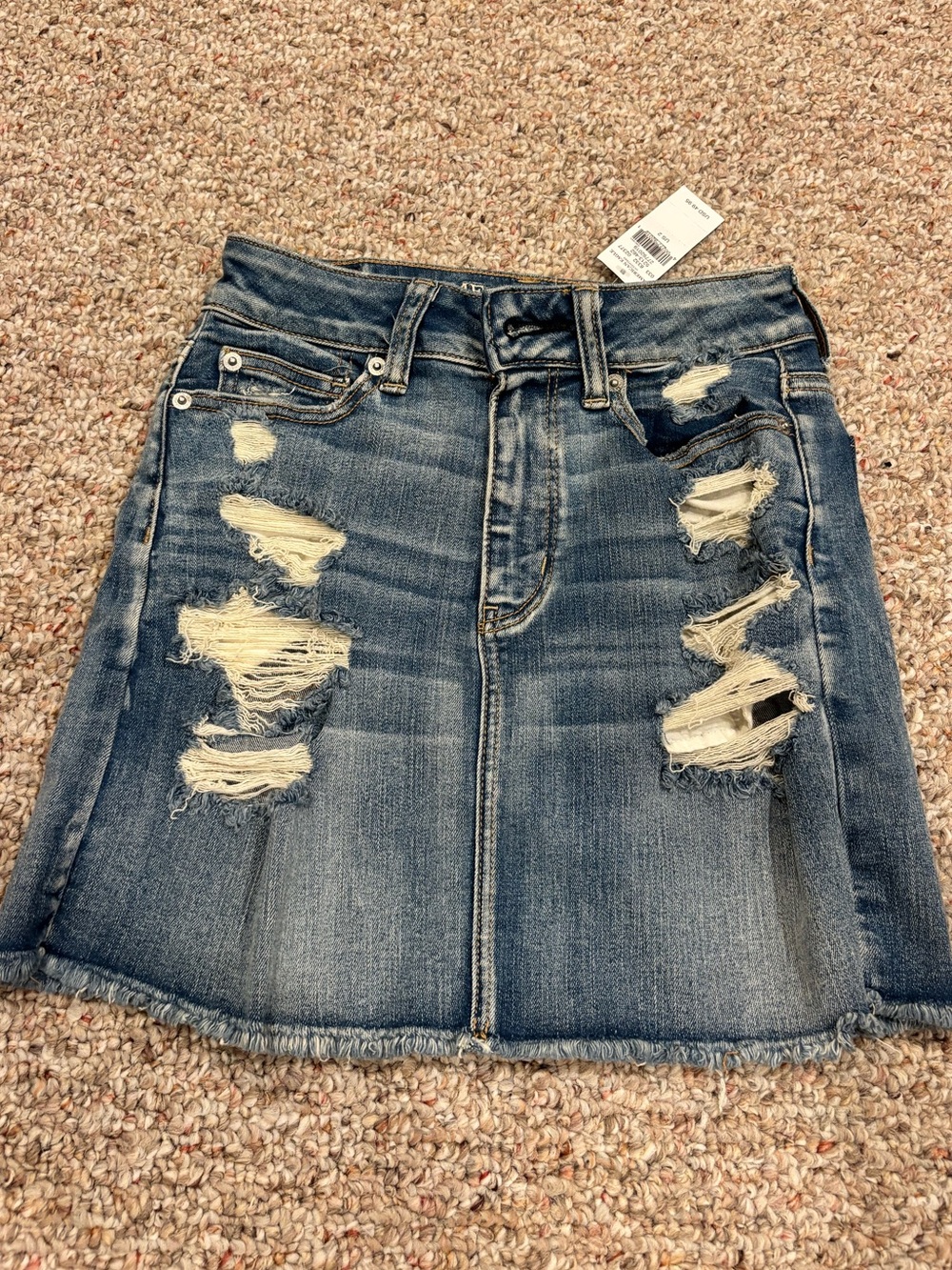 American Eagle Distressed Blue Denim Mini Skirt - high waisted